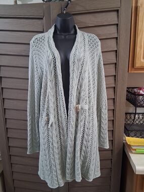 Marisa Christina Sage Open-Front Knit Cardigan with Button Tabs